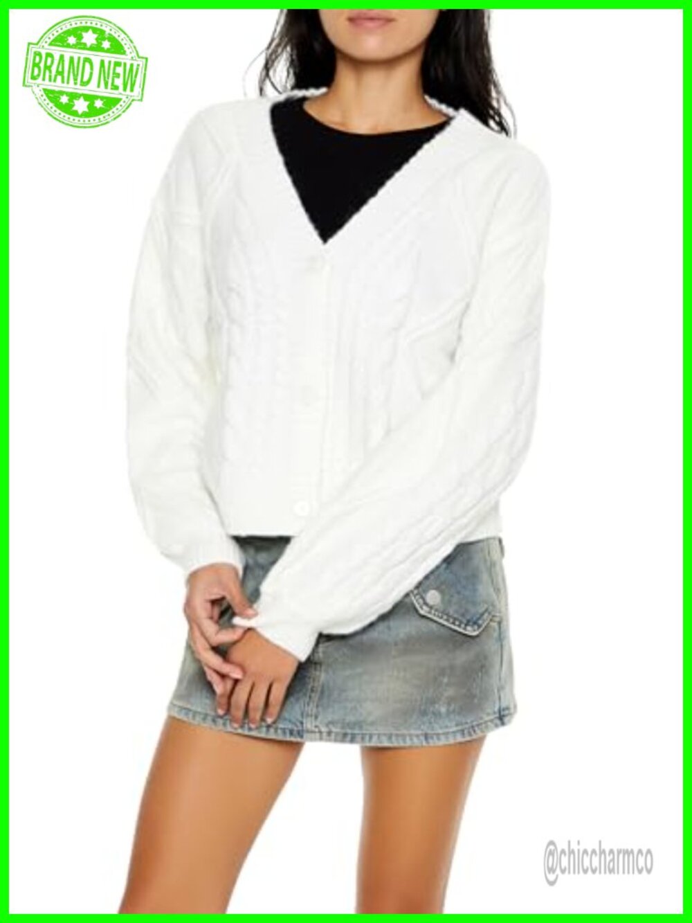 Cable Knit Cardigan Sweater Button Front Loose Oversized Peasant Sleeve